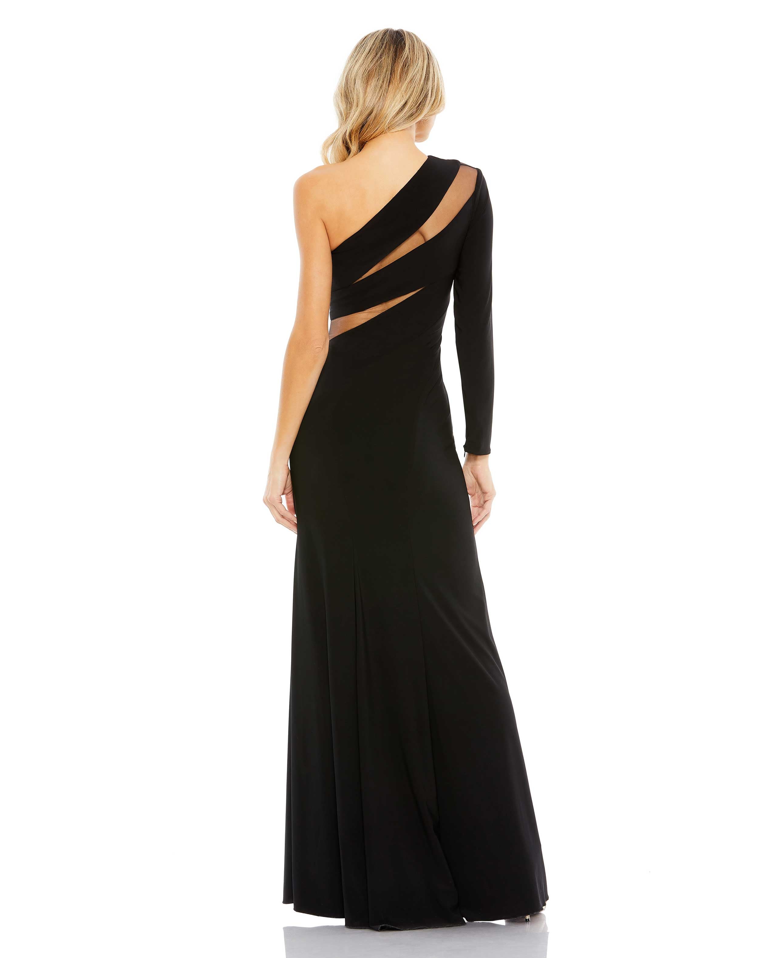 Jersey One Shoulder Illusion Cut Out Gown