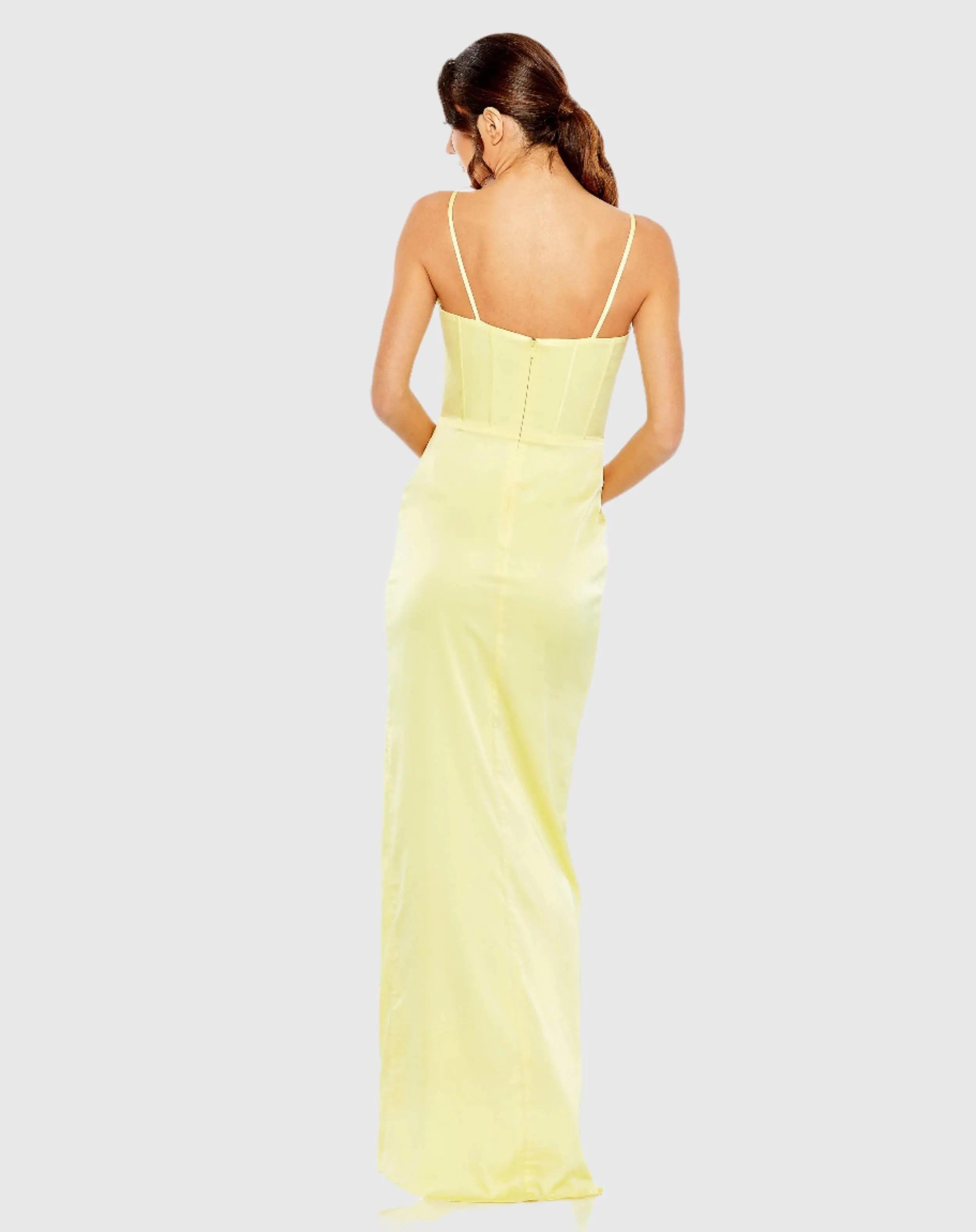 Yellow Bustier Side Ruched Bodycon Gown - Mac Duggal