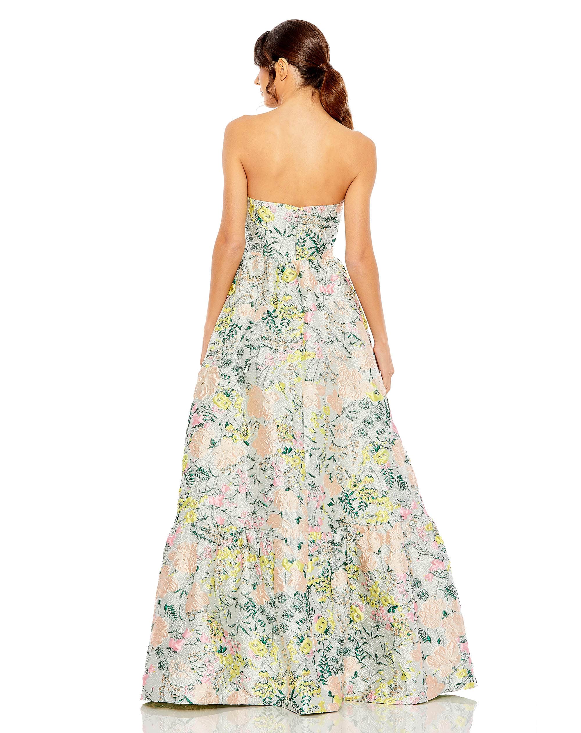 Floral Brocade Strapless A Line Gown