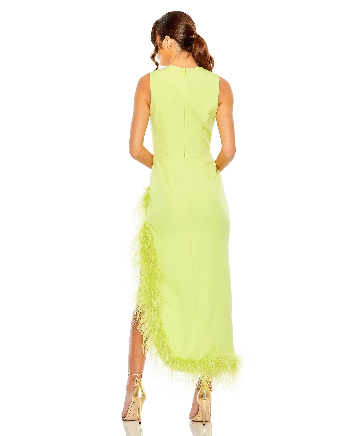 Sleeveless Faux Wrap Dress with Feather Detail