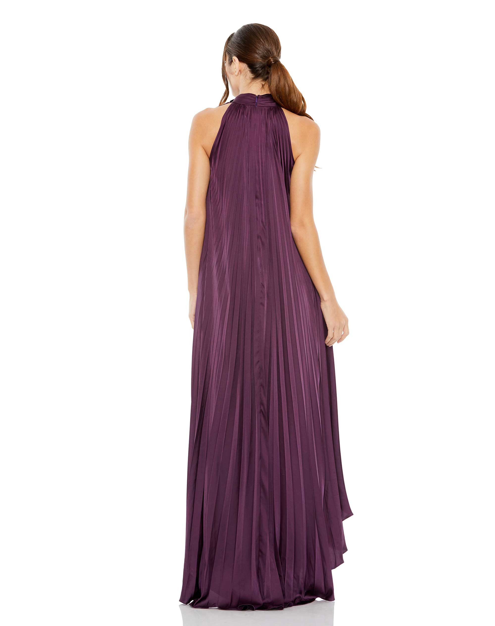 Pleated Halter Neck High Low Gown