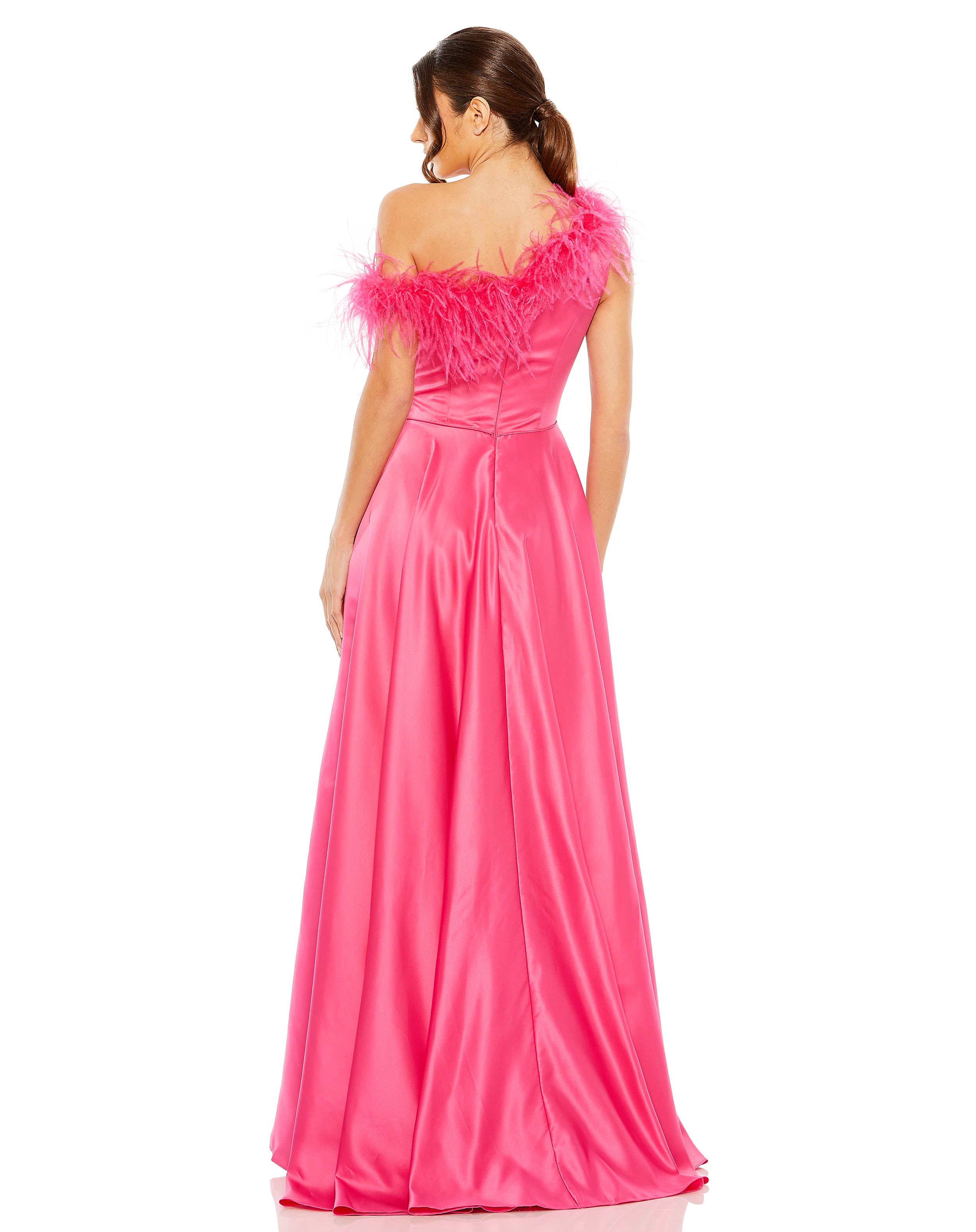 One Shoulder A Line Gown With Feather Detail