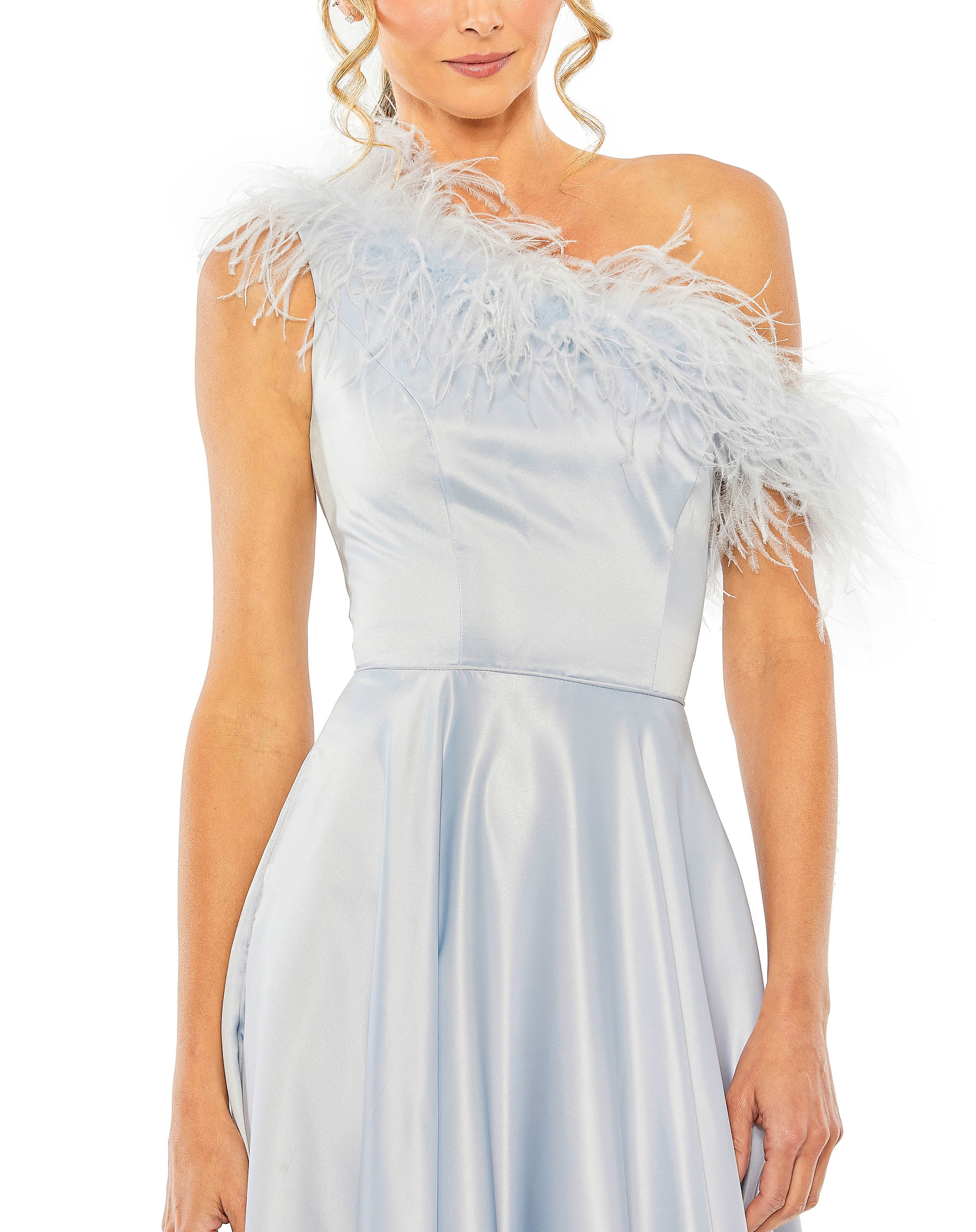 One Shoulder A Line Gown With Feather Detail