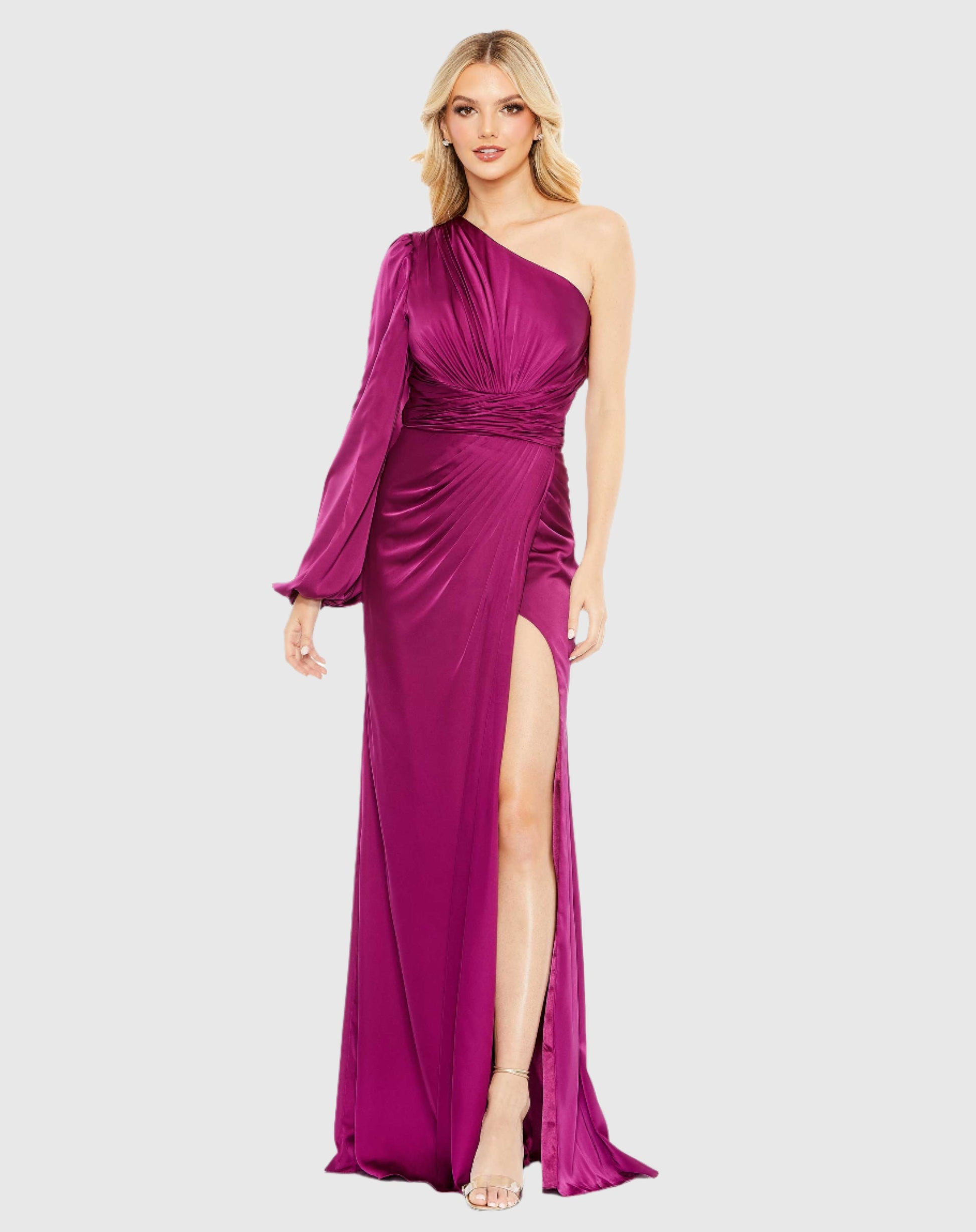 Asymmetrical One Shoulder Single Long Sleeve Gown