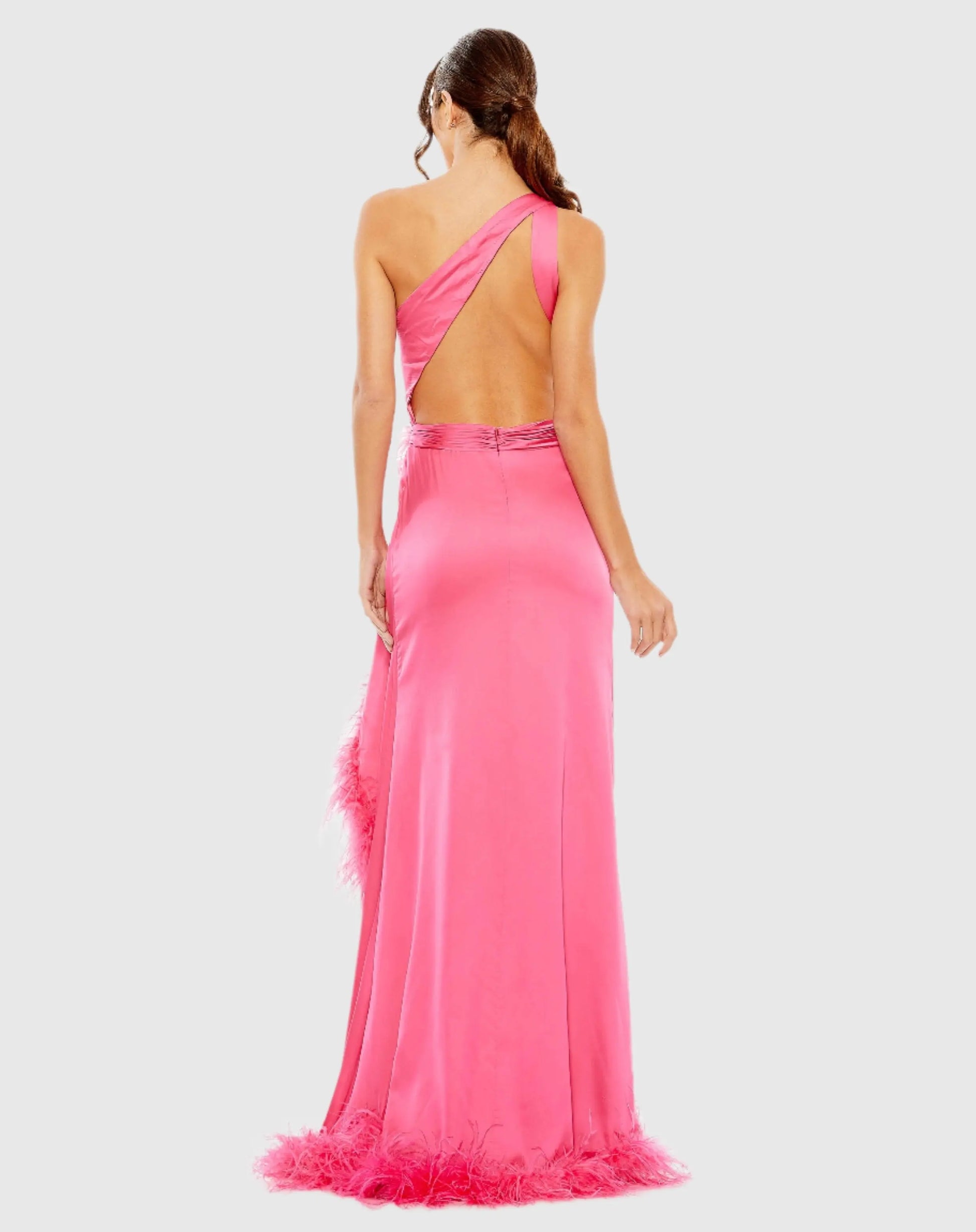 Pink One Shoulder Key Hole Detail With Feather Lining - Mac Duggal
