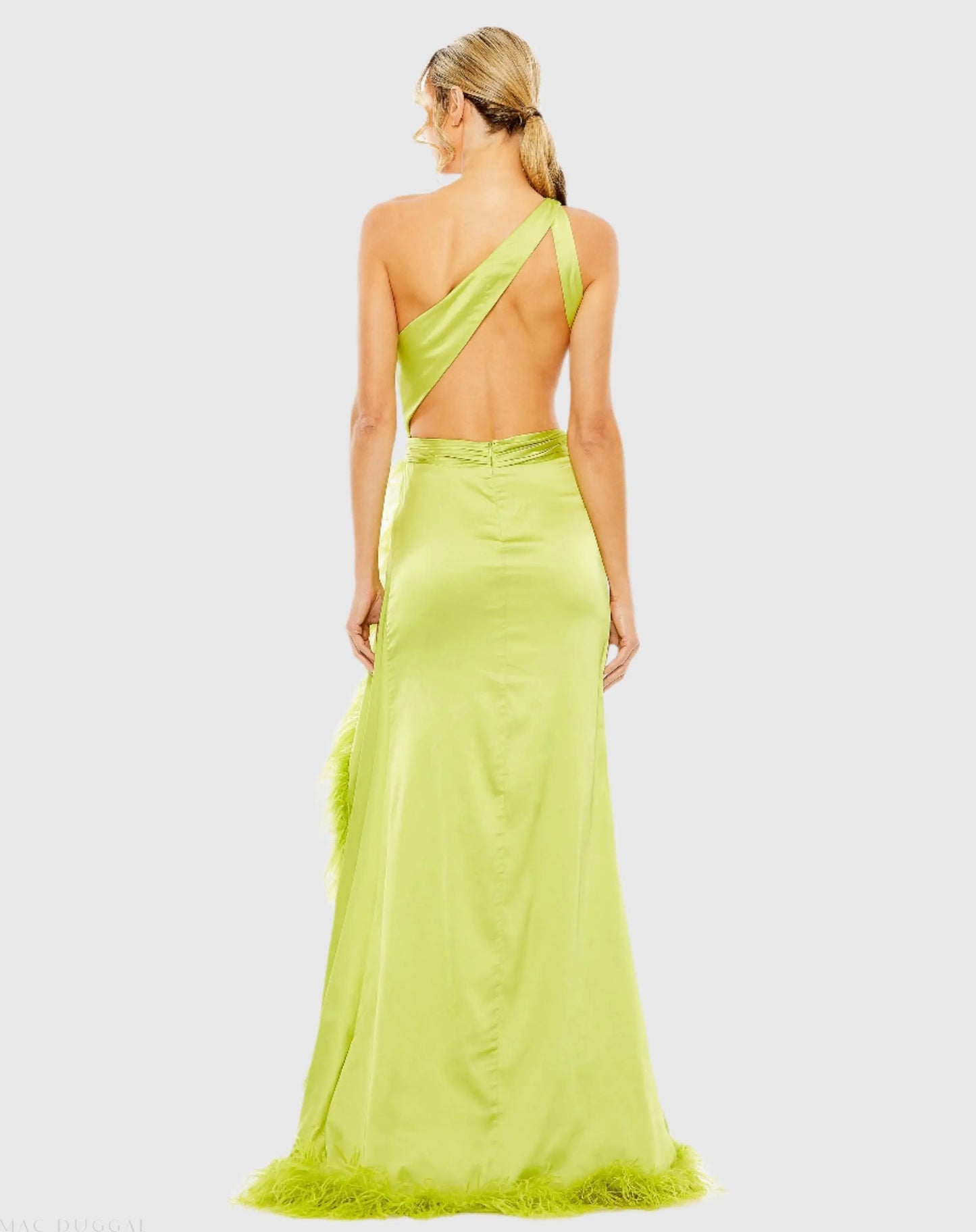 Green One Shoulder Key Hole Detail With Feather Lining - Mac Duggal