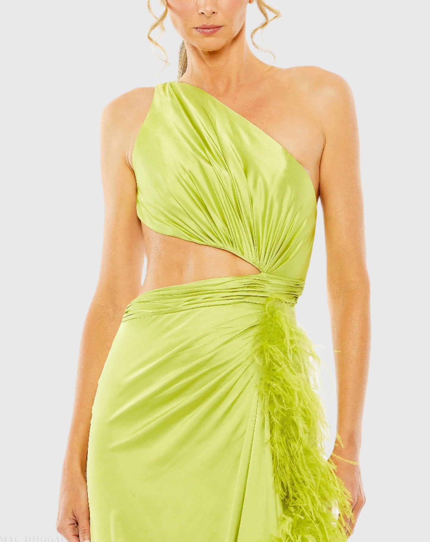 Green One Shoulder Key Hole Detail With Feather Lining - Mac Duggal