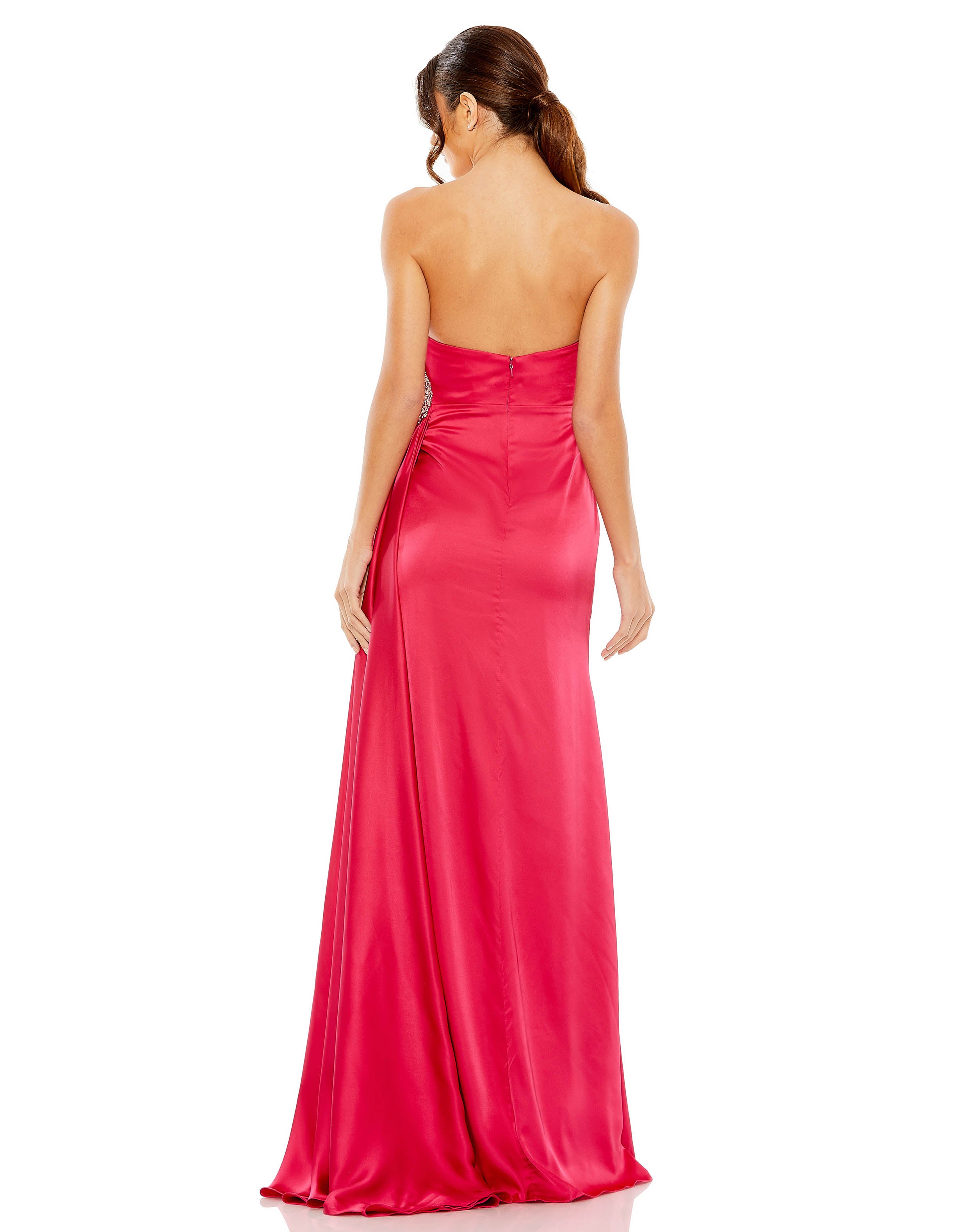 Strapless Rouched Embellished Gown