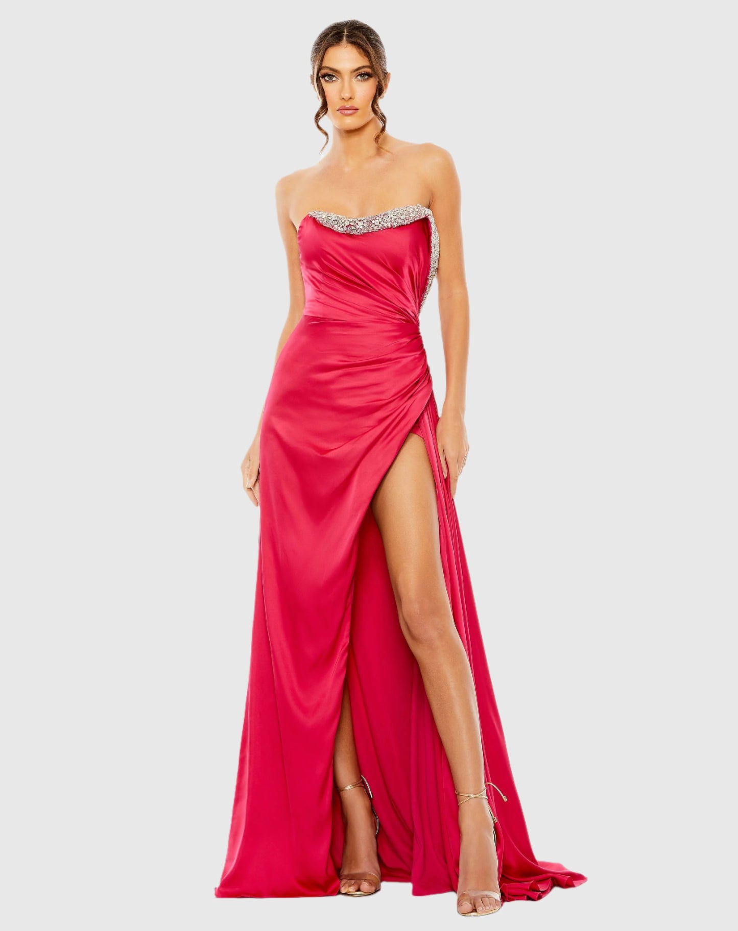 Strapless Ruched Embellished Gown