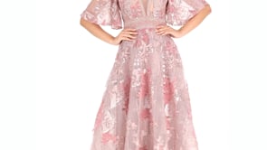 Embroidered Flounce Sleeve A Line Gown