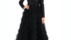 Sequined Layered Tulle A-Line Cocktail Dress