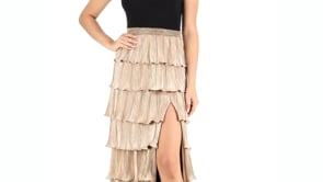 Mac Duggal One-Shoulder Tiered Ruffle Gown - Black Gold2 - 12 Mac Duggal One-Shoulder Tiered Ruffle Gown - Black Gold2 - 12