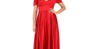 Puff Sleeve V-Neck Satin Gown