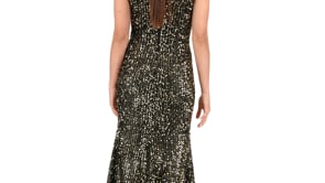 Sequined Cap Sleeve High Neck Gown