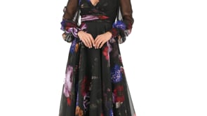 Floral Print Chiffon Long Sleeve Maxi Dress