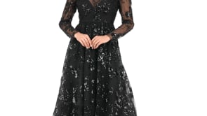 Embellished Illusion Long Sleeve Midi Dress