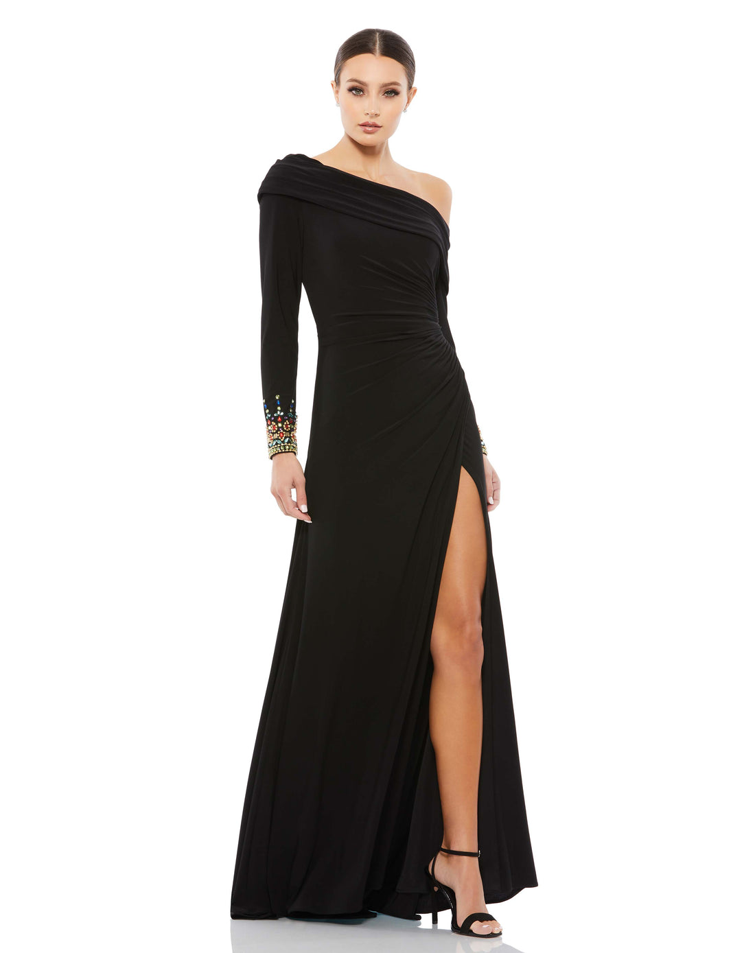 Beaded Cuff Drop Shoulder Faux Wrap Gown