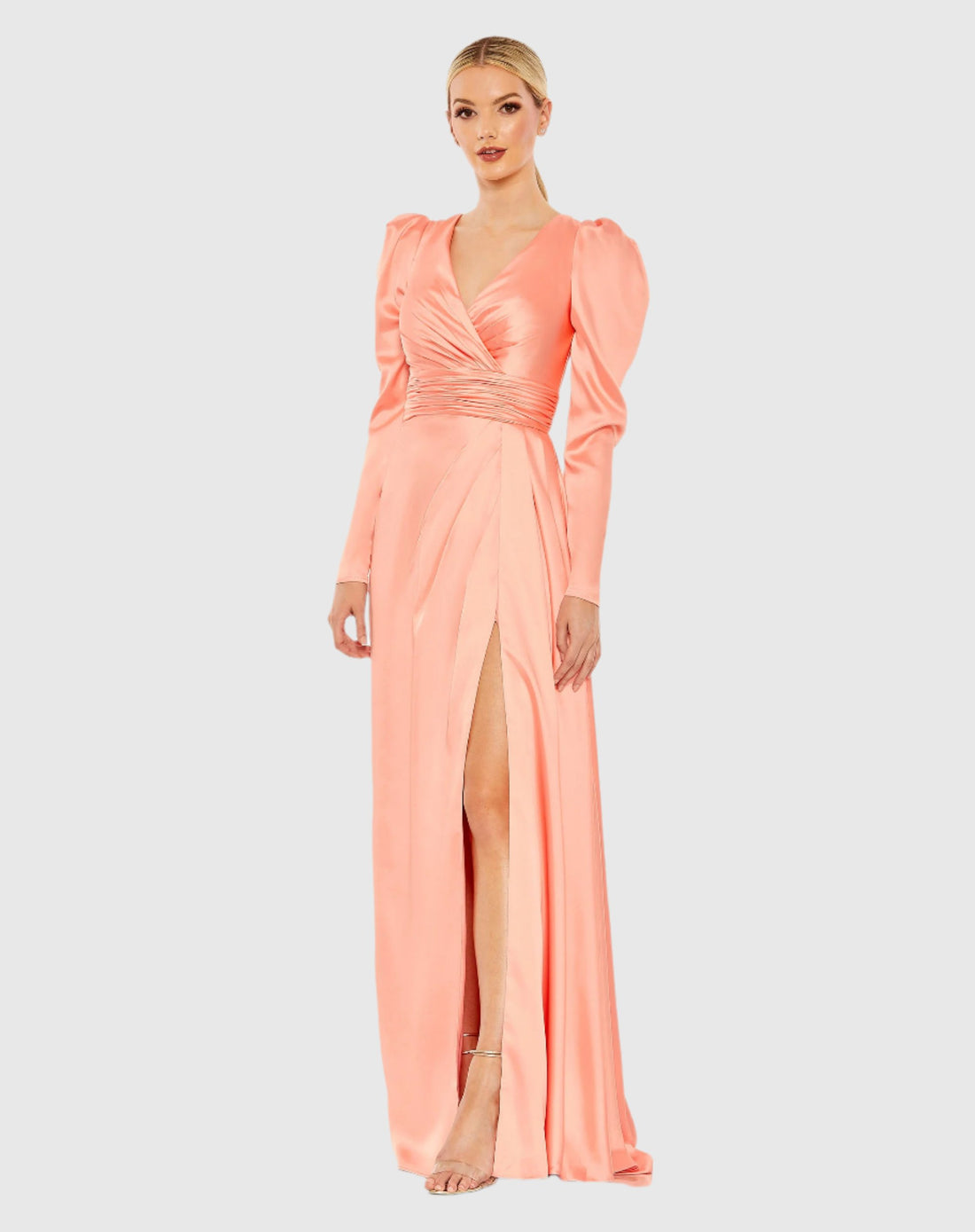 Faux Wrap Long Sleeve A Line Gown - FINAL SALE