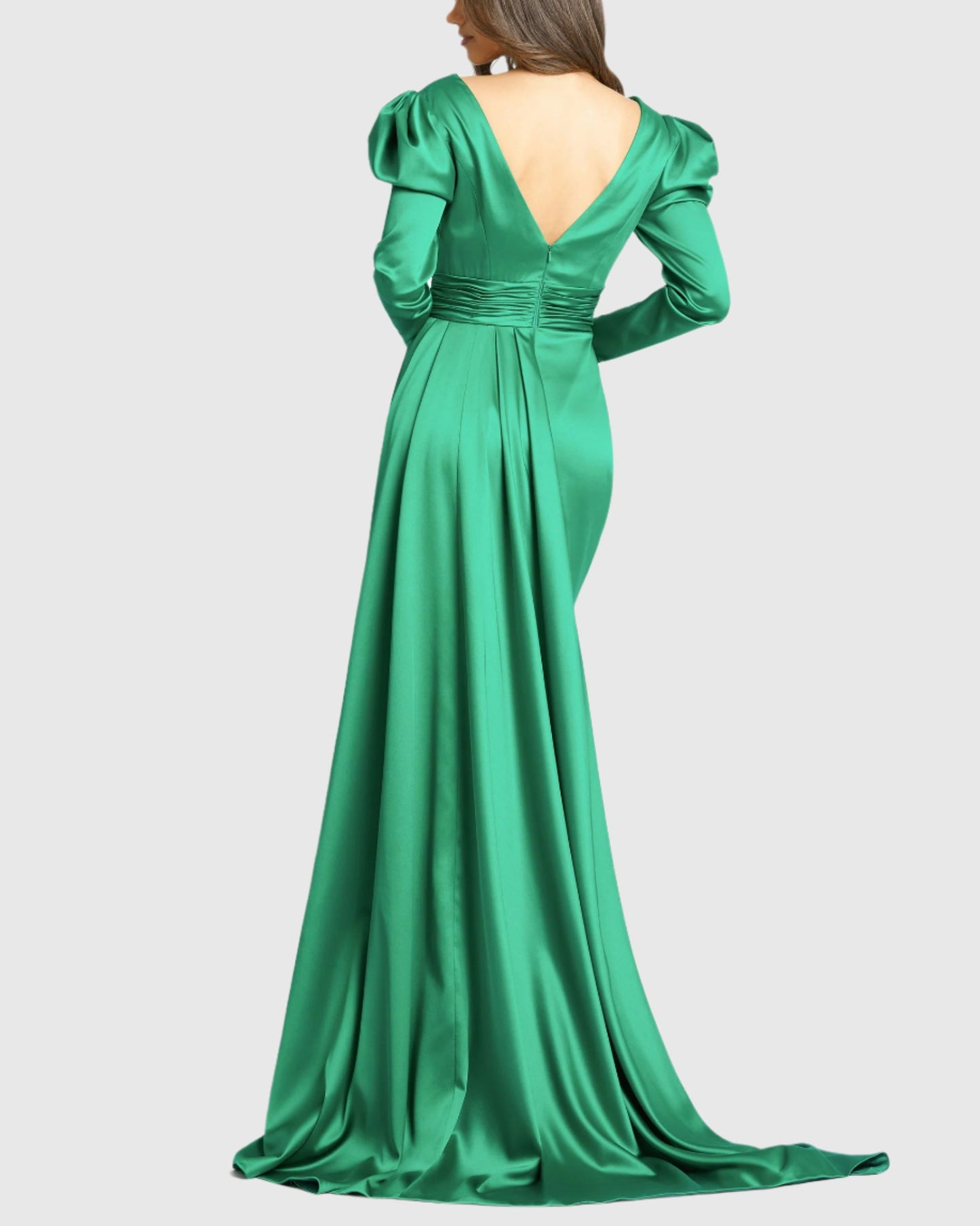 Faux Wrap Long Sleeve A Line Gown - FINAL SALE