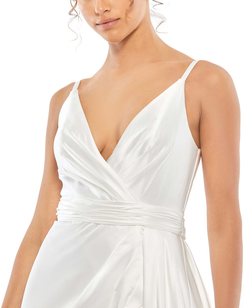 Sleeveless Faux Wrap Draped Gown