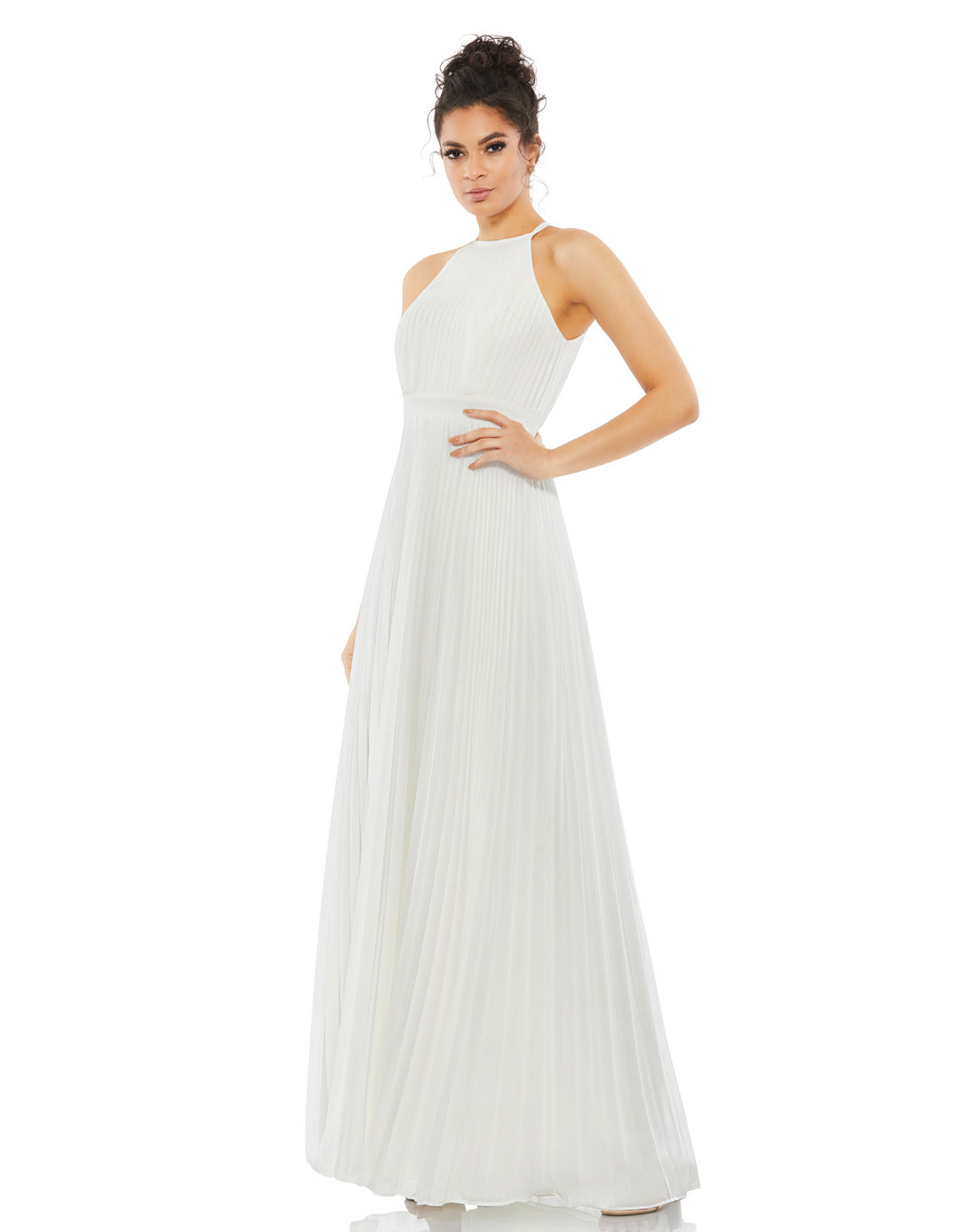 Pleated Halter Neck Flowy Gown