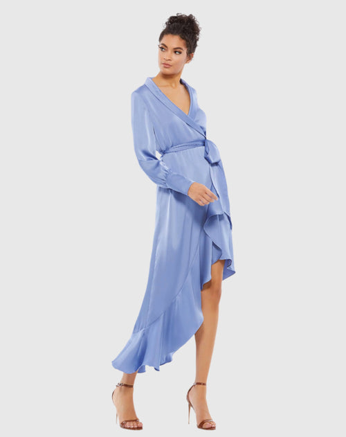 Long Sleeve Faux Wrap Midi Dress