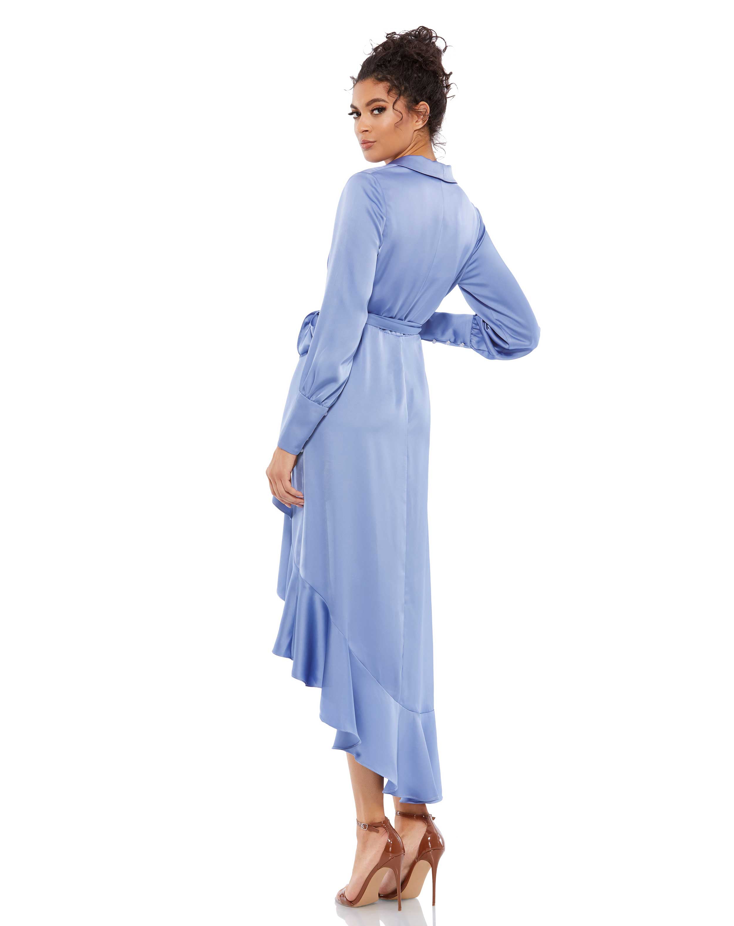 Long Sleeve Faux Wrap Midi Dress