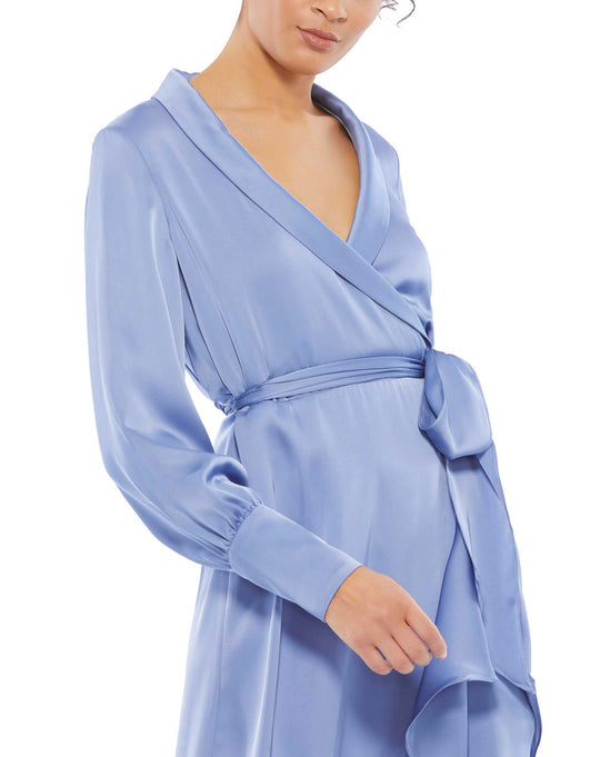 Long Sleeve Faux Wrap Midi Dress – Mac Duggal