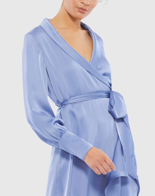 Long Sleeve Faux Wrap Midi Dress