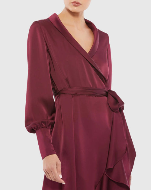 Long Sleeve Faux Wrap Midi Dress