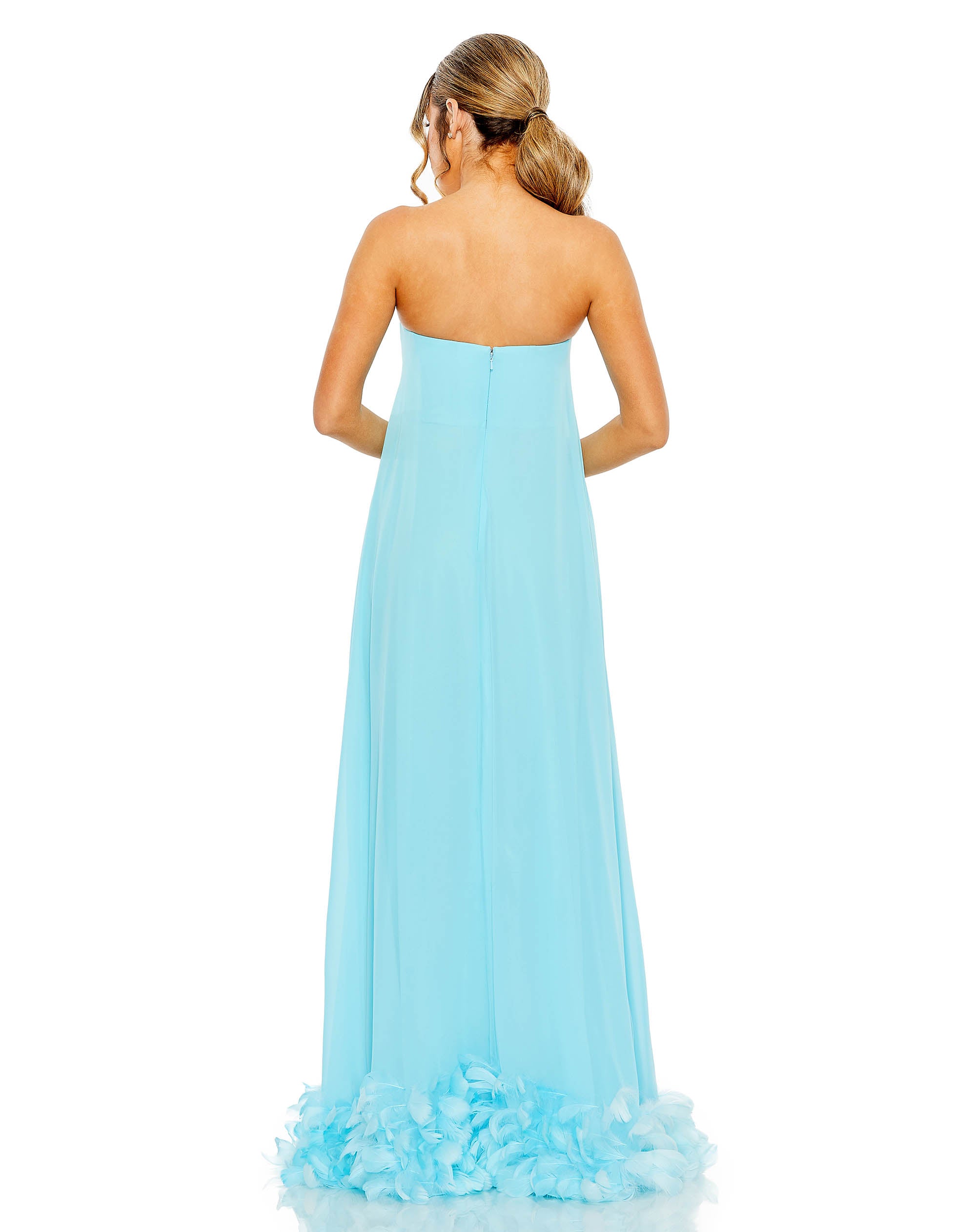 Strapless Flare Feather Hem Gown