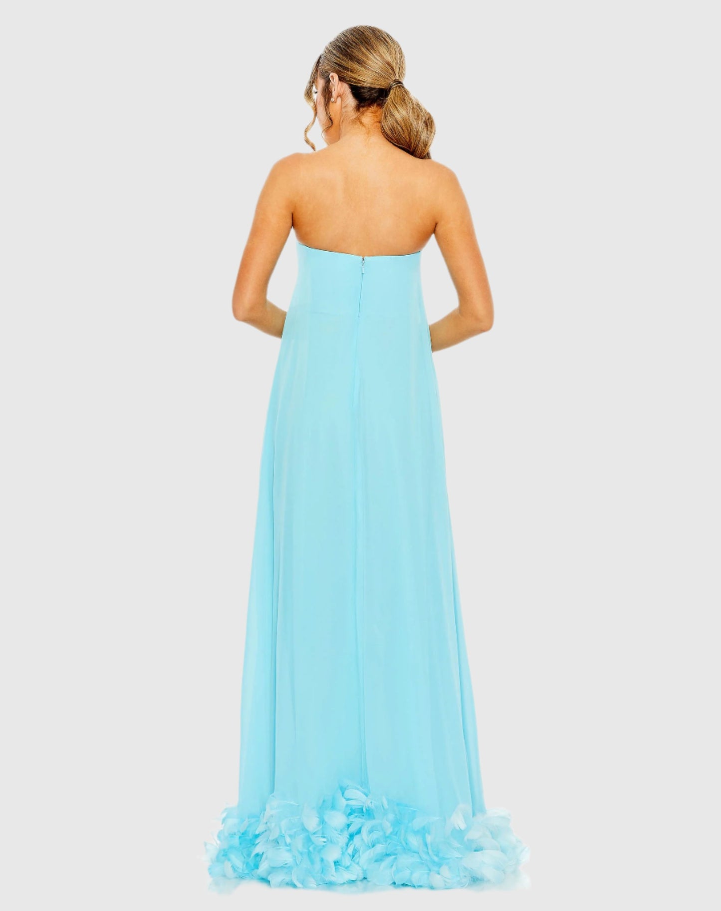 Strapless Flare Feather Hem Gown