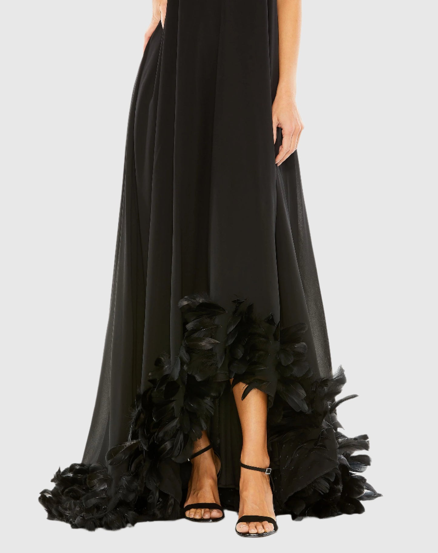 Strapless Flare Feather Hem Gown