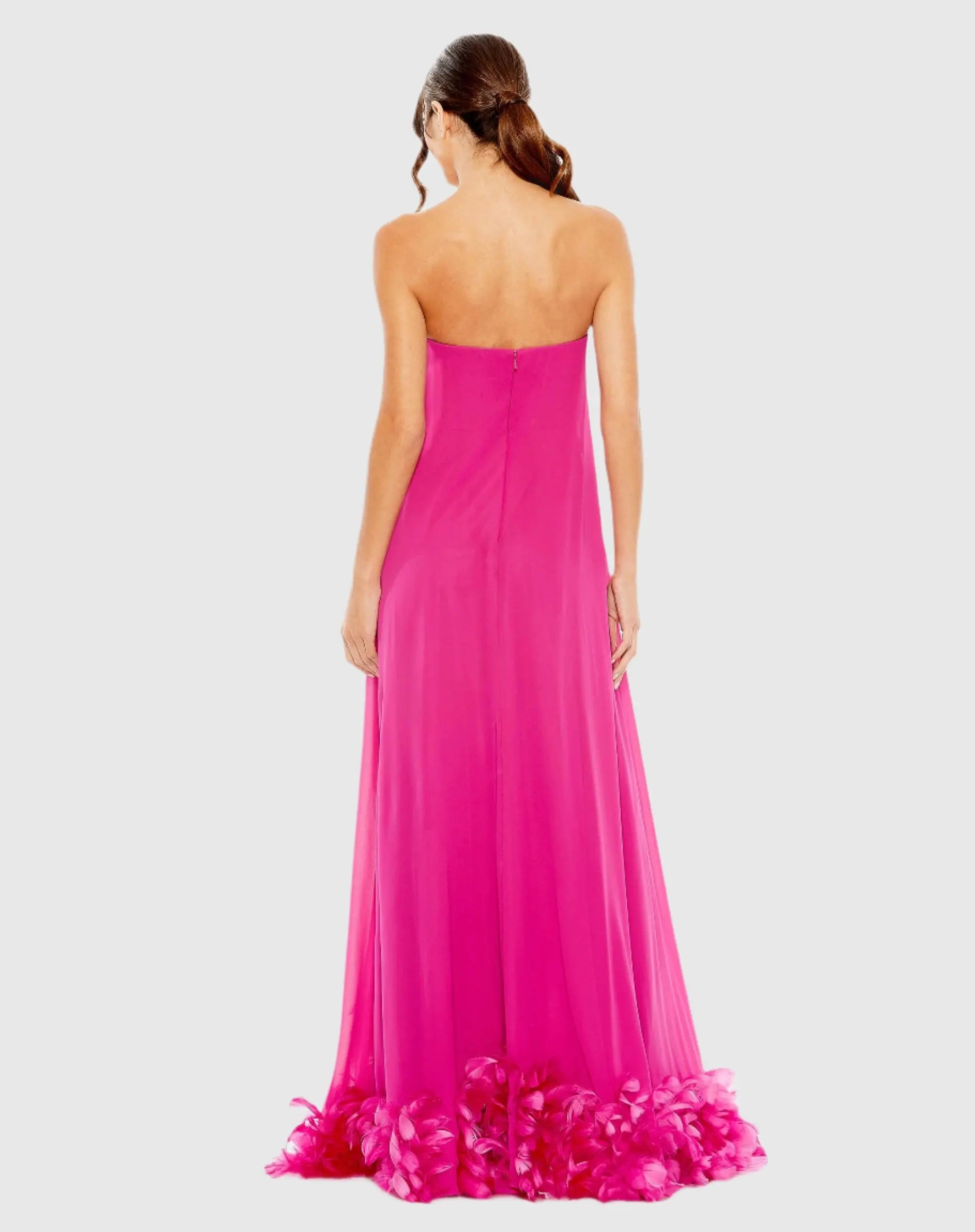Pink Strapless Flare Feather Hem Gown - Mac Duggal
