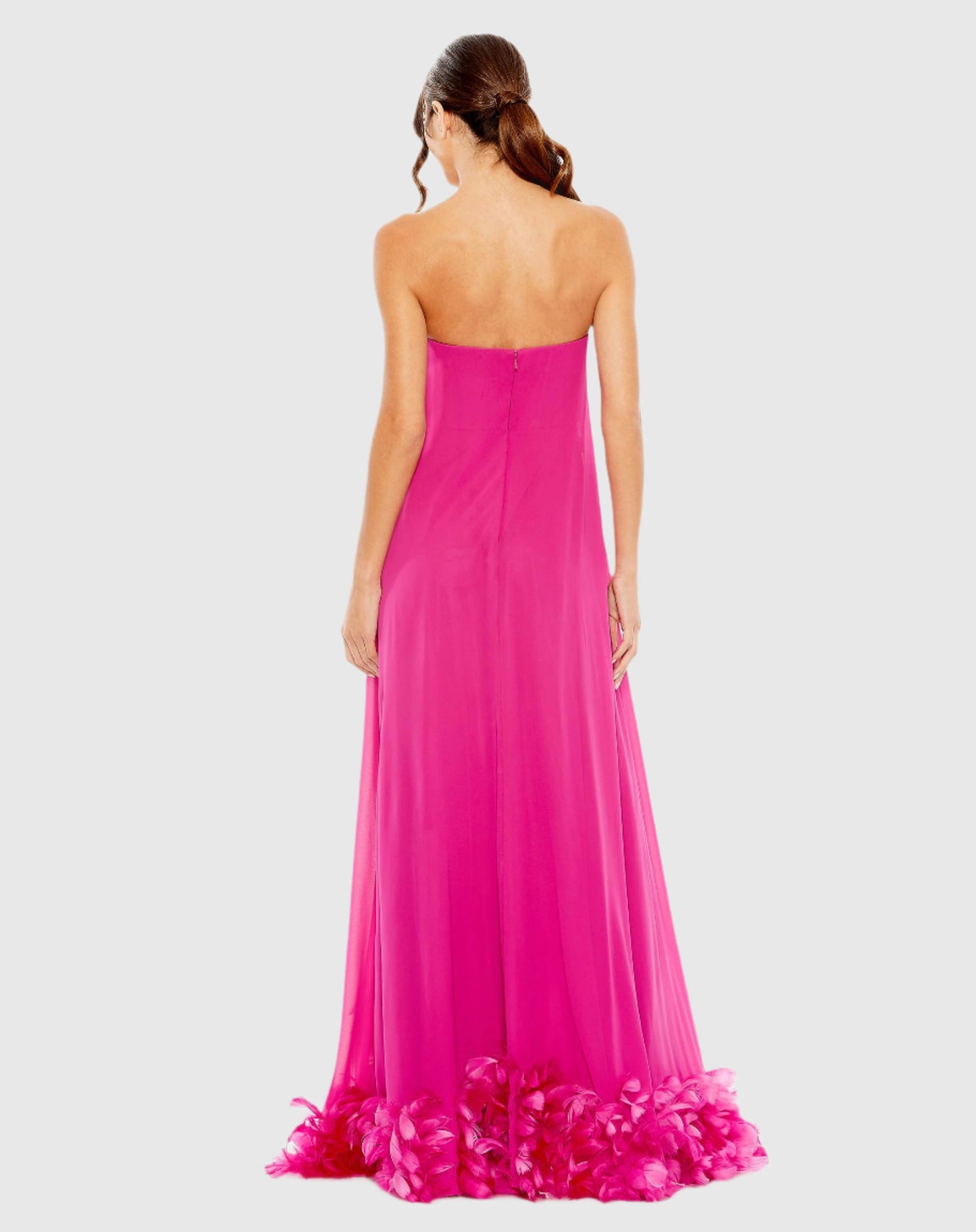 Strapless Flare Feather Hem Gown