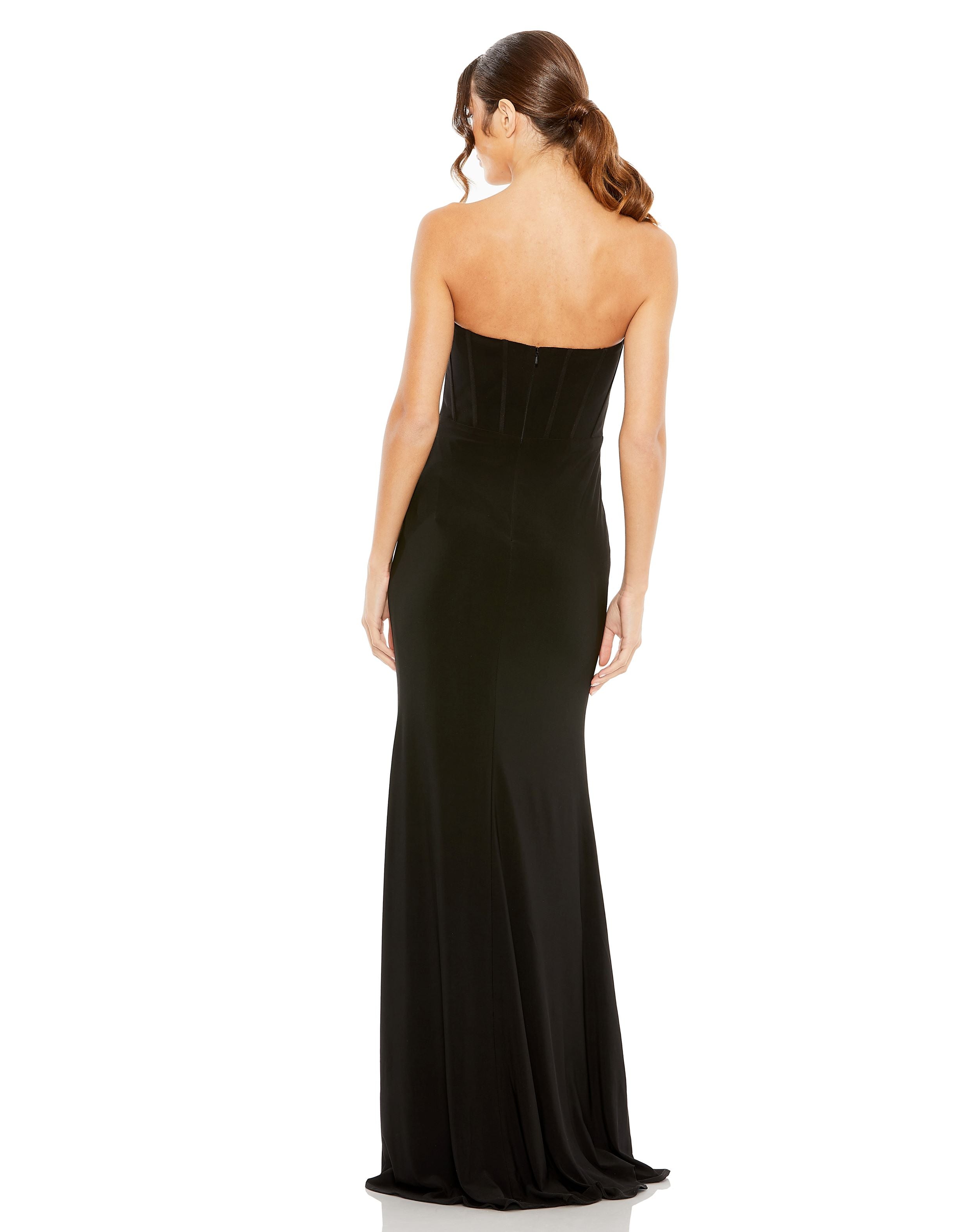 Strapless Sweetheart Jersey Gown With Waist Detail