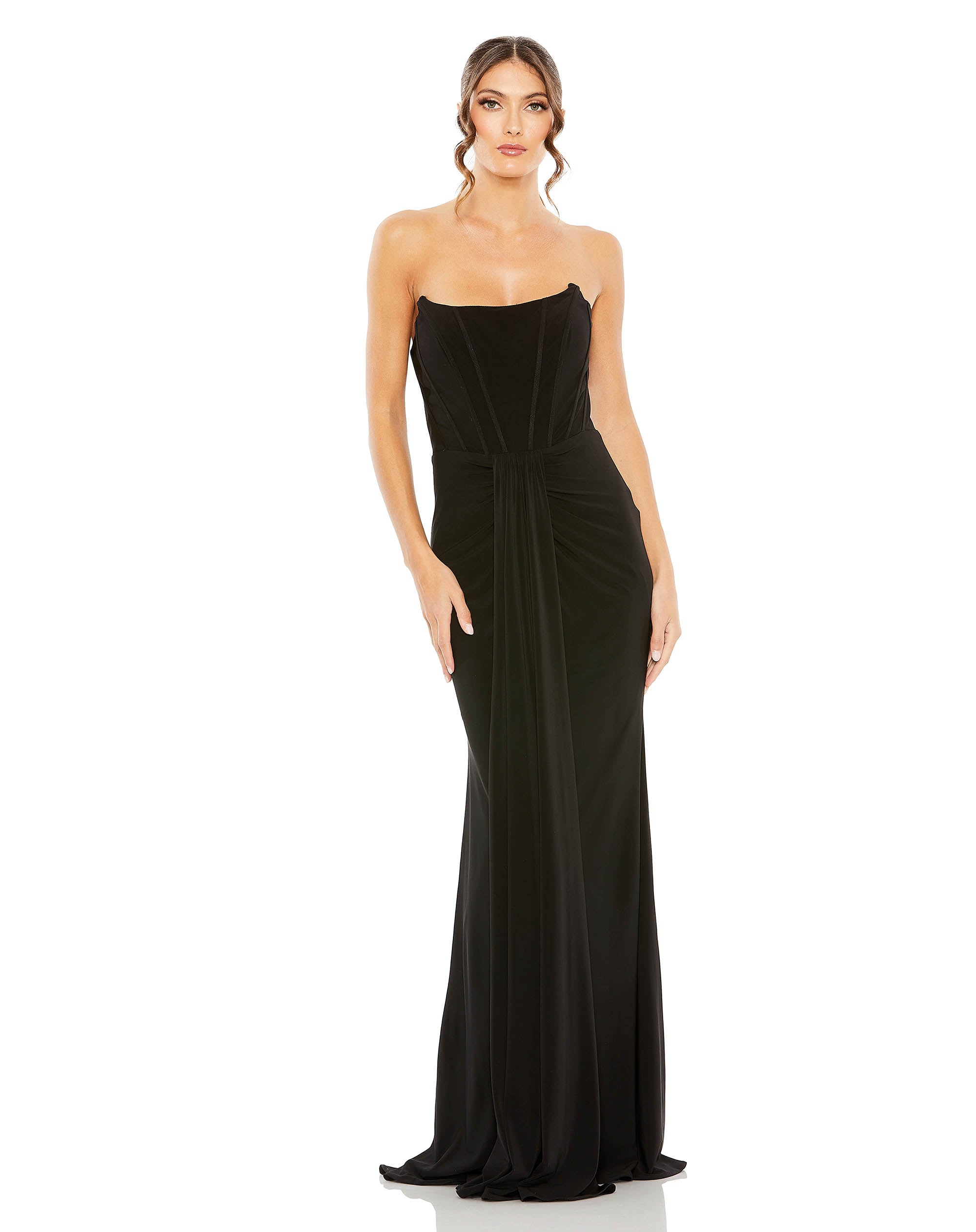 Strapless Sweetheart Jersey Gown With Waist Detail