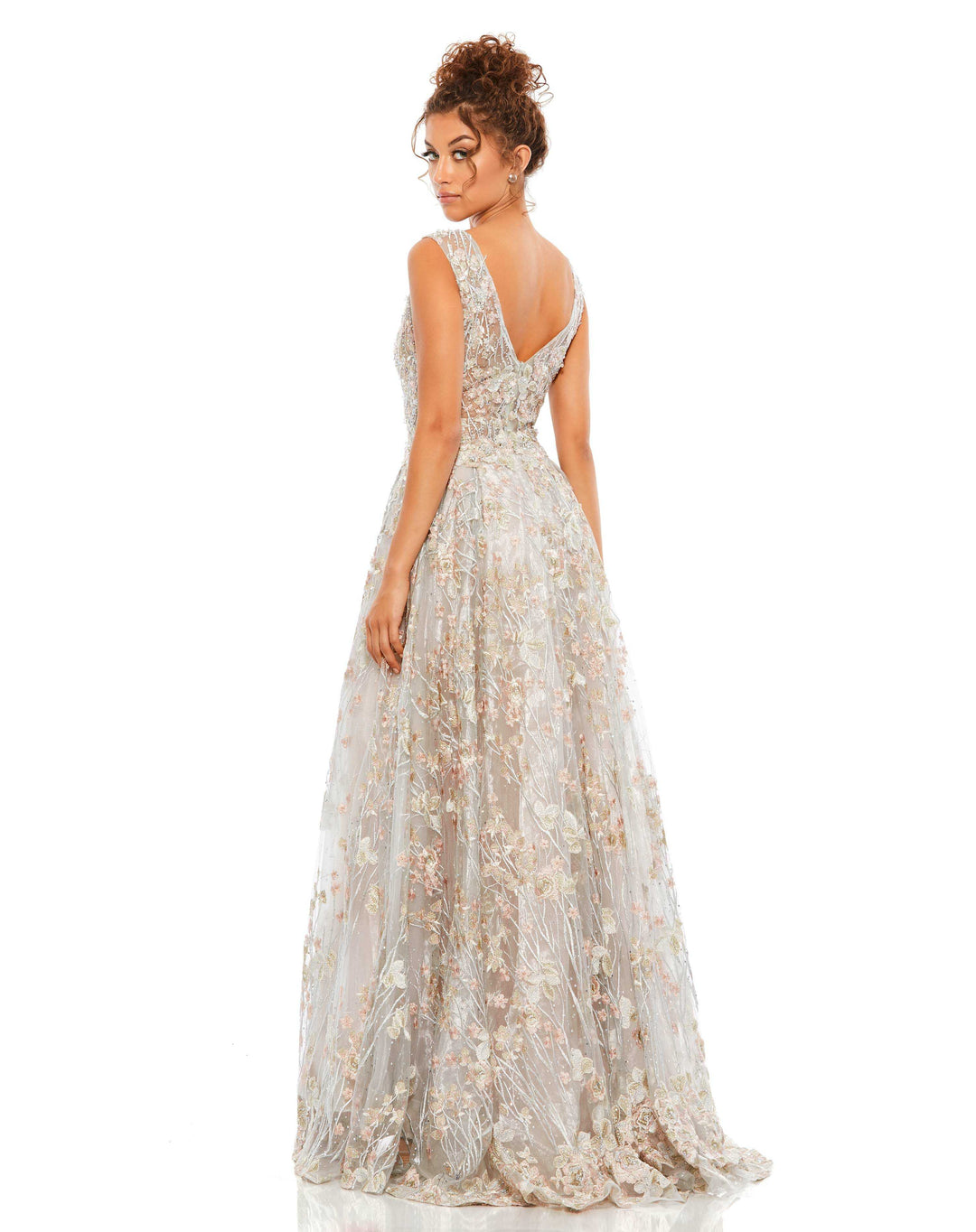 Floral Embroidered Illusion V-Neck Gown – Mac Duggal
