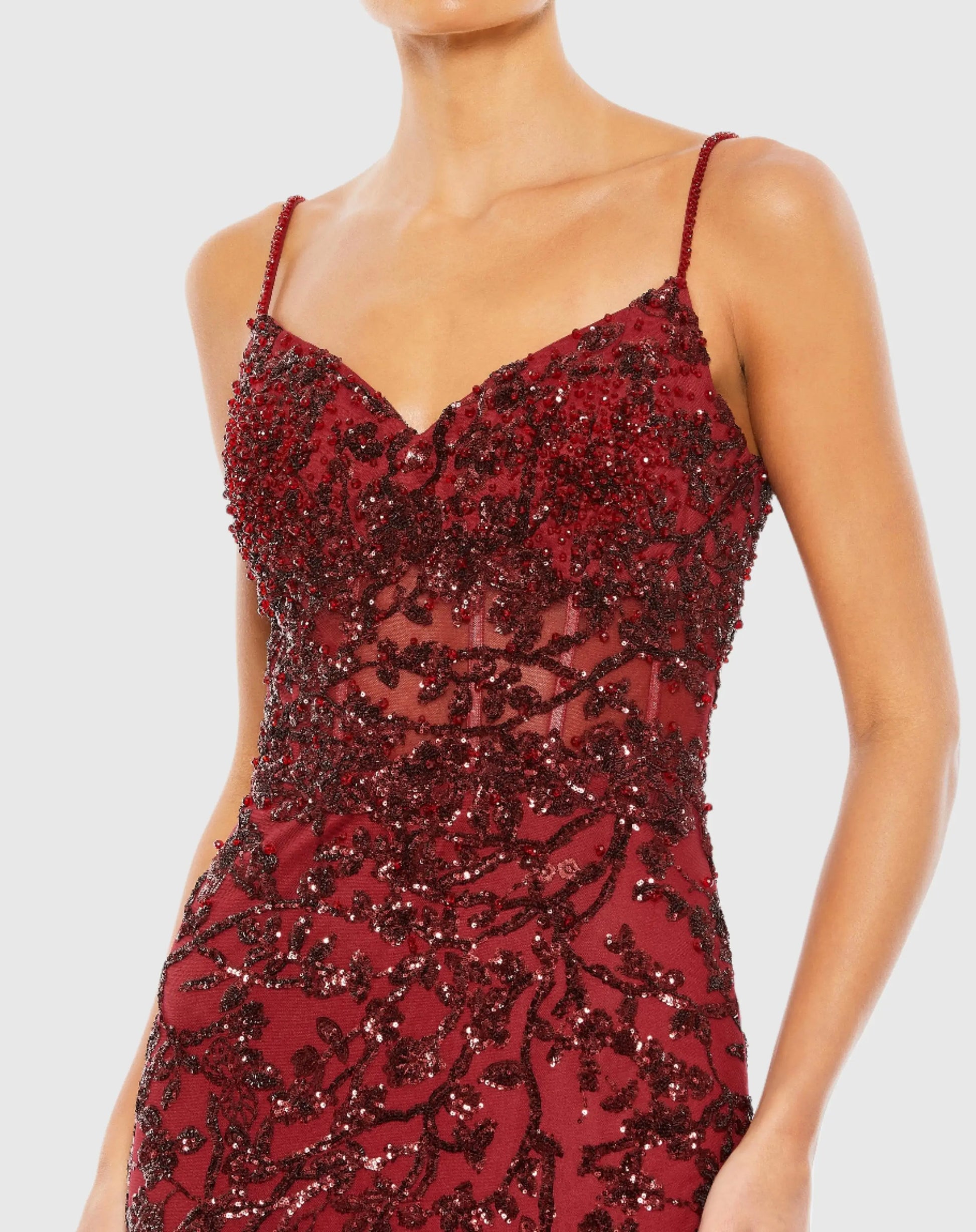 Sequined Illusion Corset Trumpet Gown - Mac Duggal
