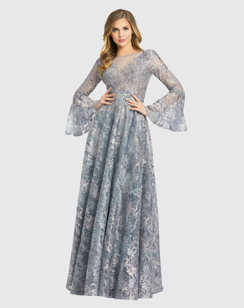 Embellished Illusion Bell Sleeve A Line Gown - Mac Duggal