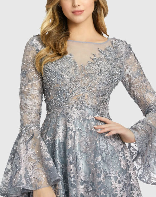 Embellished Illusion Bell Sleeve A Line Gown - Mac Duggal