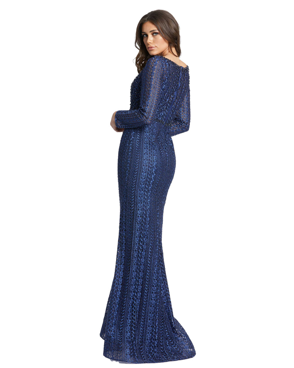 Embroidered Long Sleeve V Neck Trumpet Gown – Mac Duggal