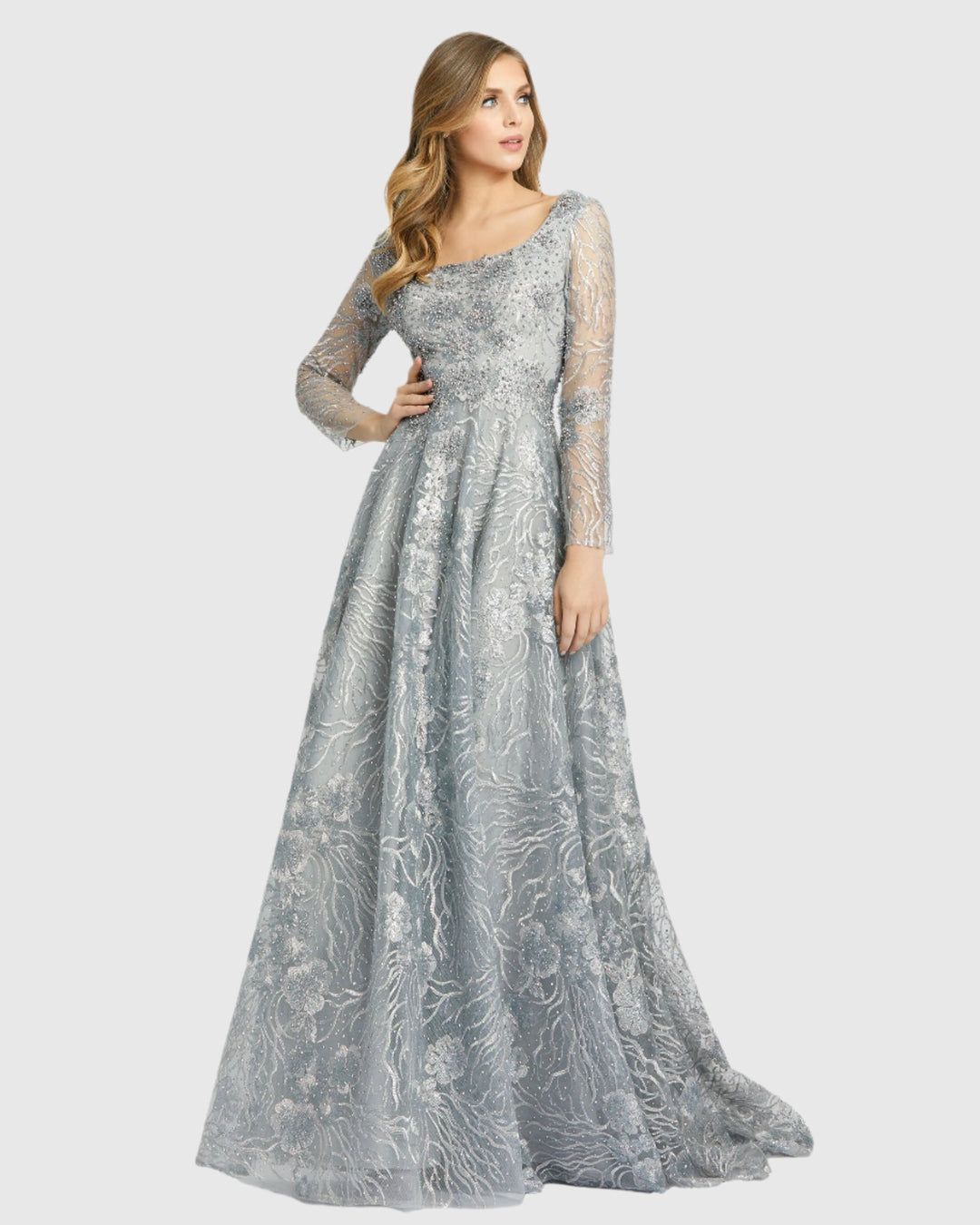 Jewel Encrusted Long Sleeve Square Neck Gown - FINAL SALE – Mac Duggal