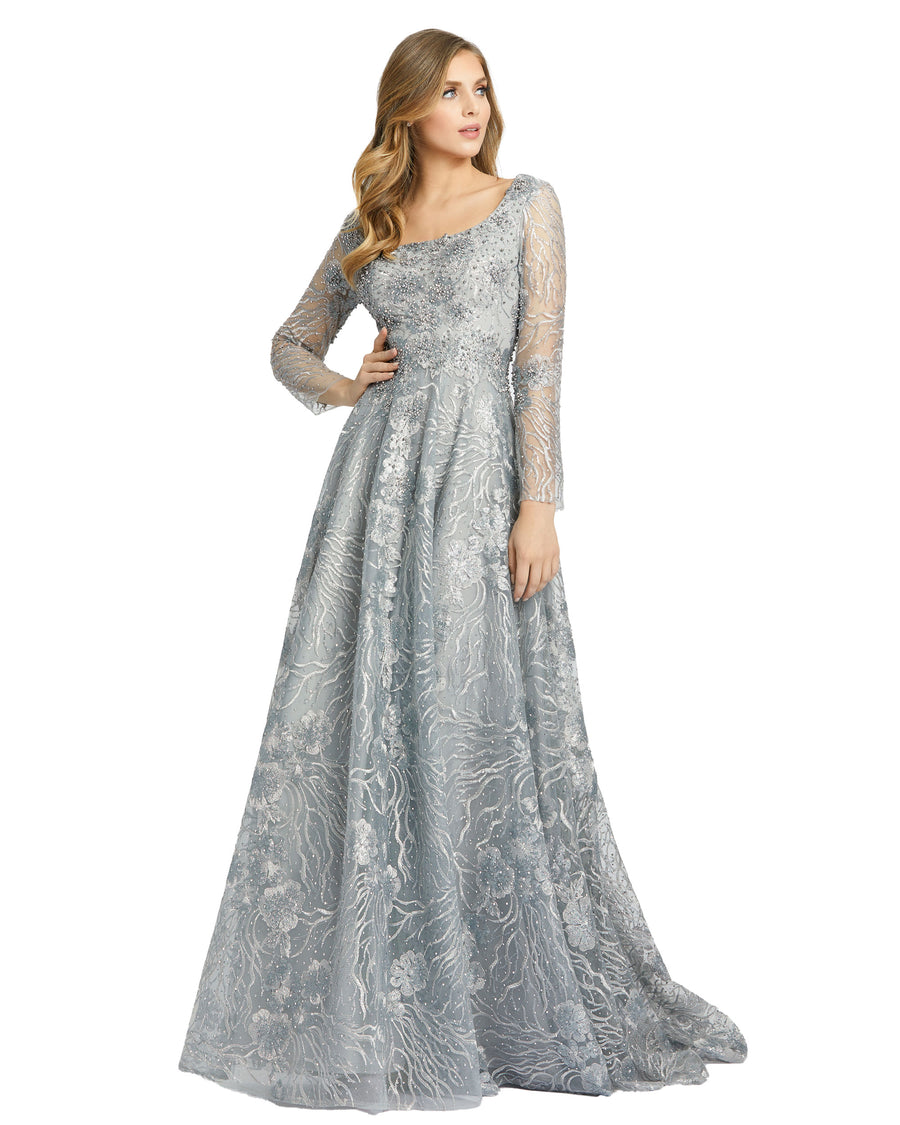 Jewel Encrusted Long Sleeve Square Neck Gown – Mac Duggal