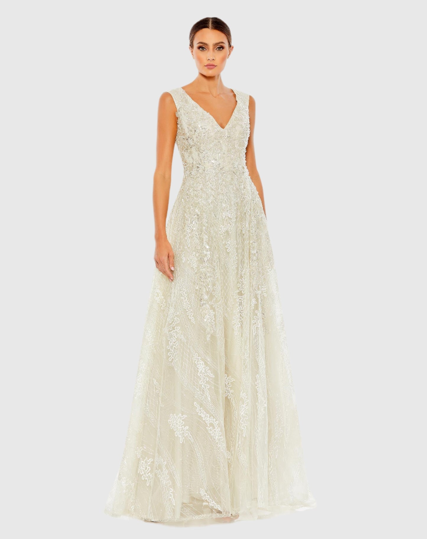 Besticktes ärmelloses A-Linien-Kleid