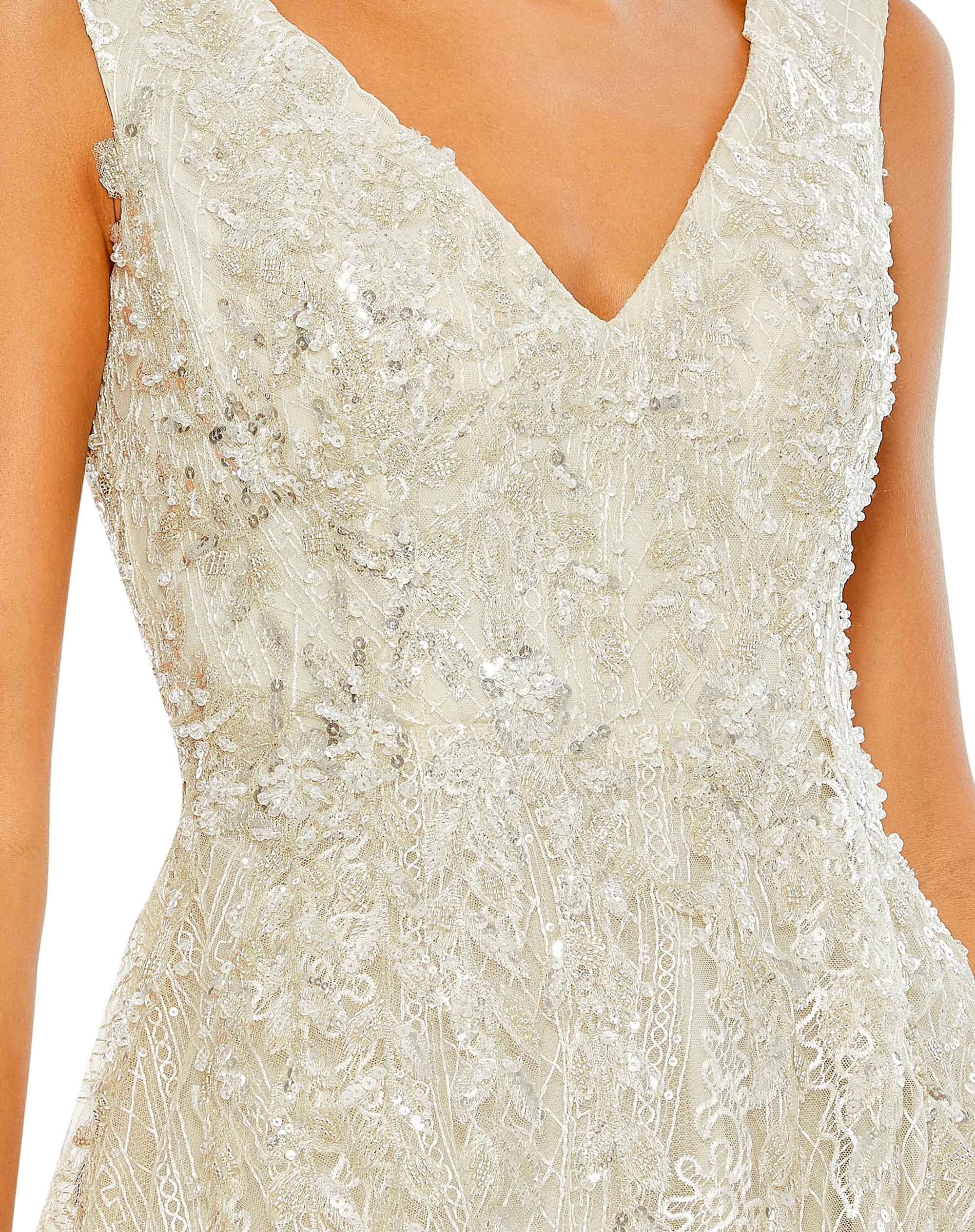 Embroidered Sleeveless A Line Gown