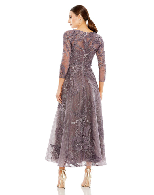 Embellished Wrap Over 3/4 Sleeve Dress – Mac Duggal
