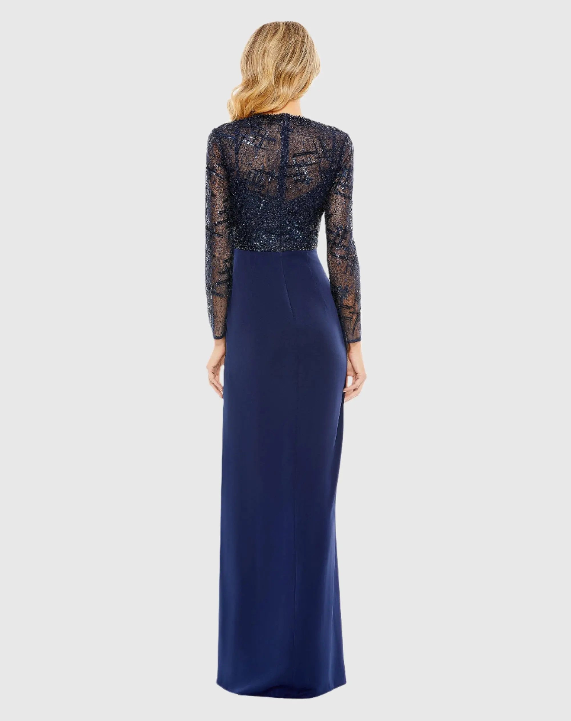 Embellished High Neck Bodice Faux Wrap Gown - Mac Duggal