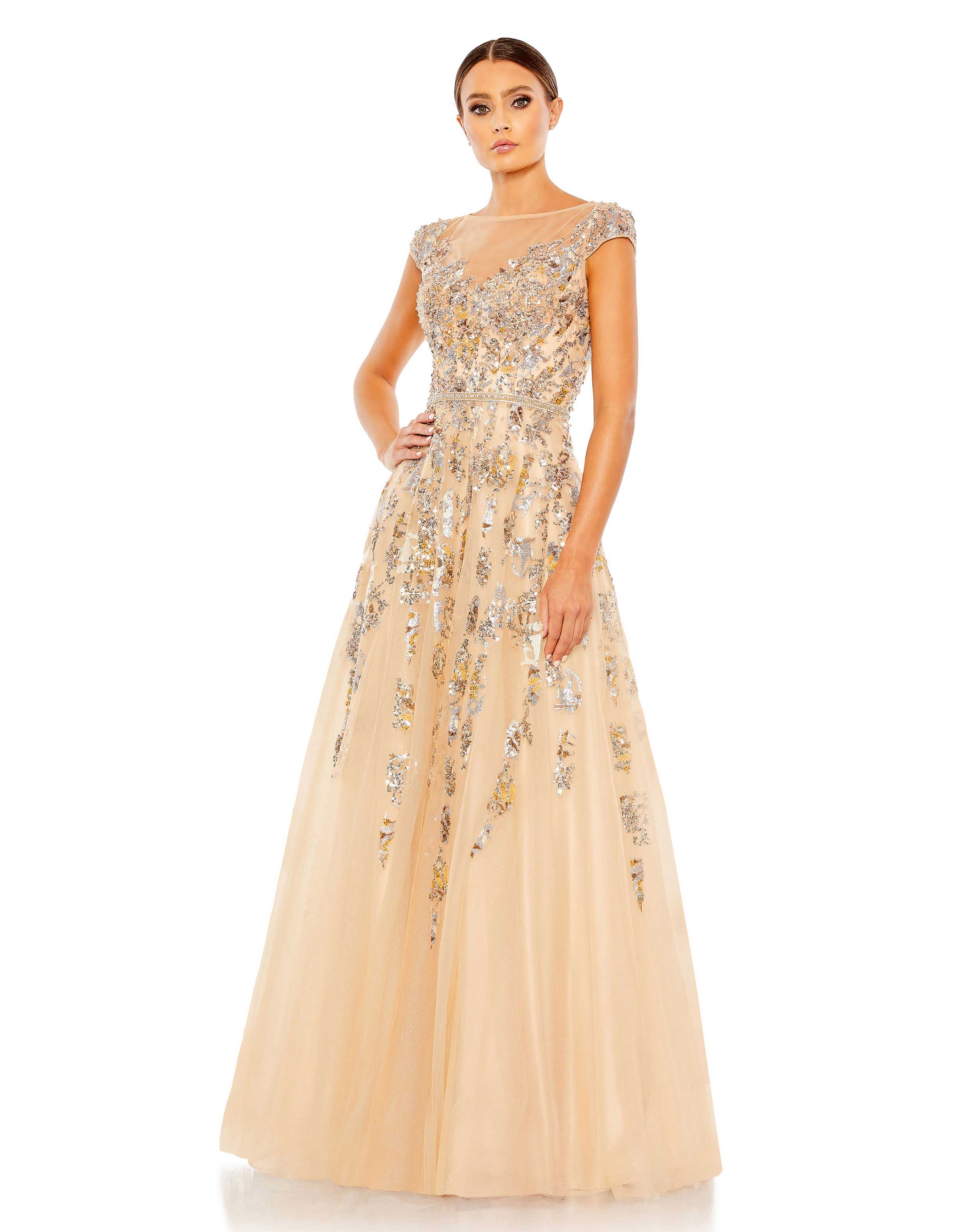 Embellished Cap Sleeve Cutout Back Gown - FINAL SALE