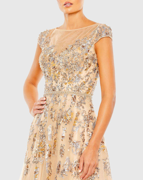 Embellished Cap Sleeve Cutout Back Gown - FINAL SALE